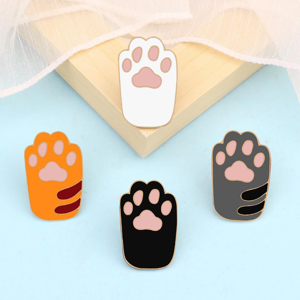 4 Colors Cartoon Cat Paw Brooches Cute Animal Kitten Claw Enamel Pins for Kids Friends Backpack Lapel Badge Fashion Jewelry Gift