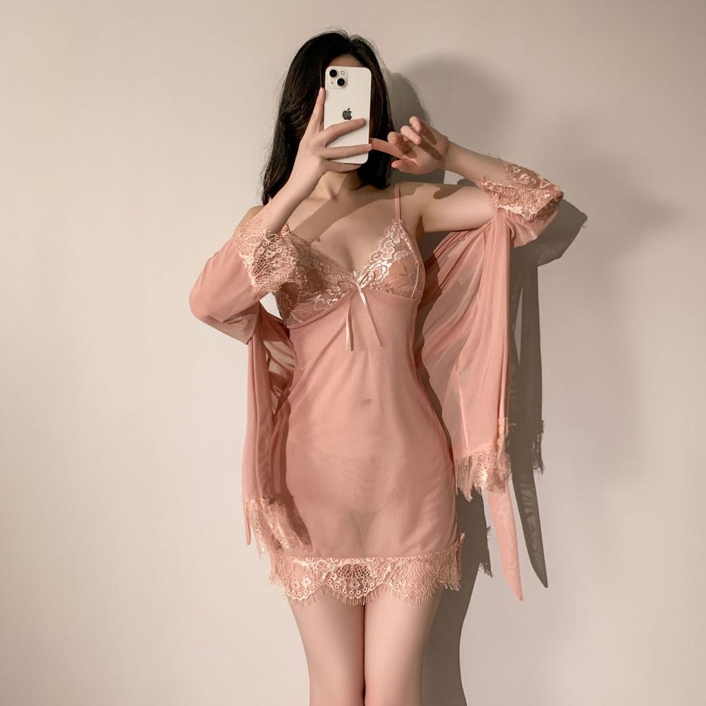 Sexy underwear French ice silk split two-piece sling sexy hollow soft and comfortable set