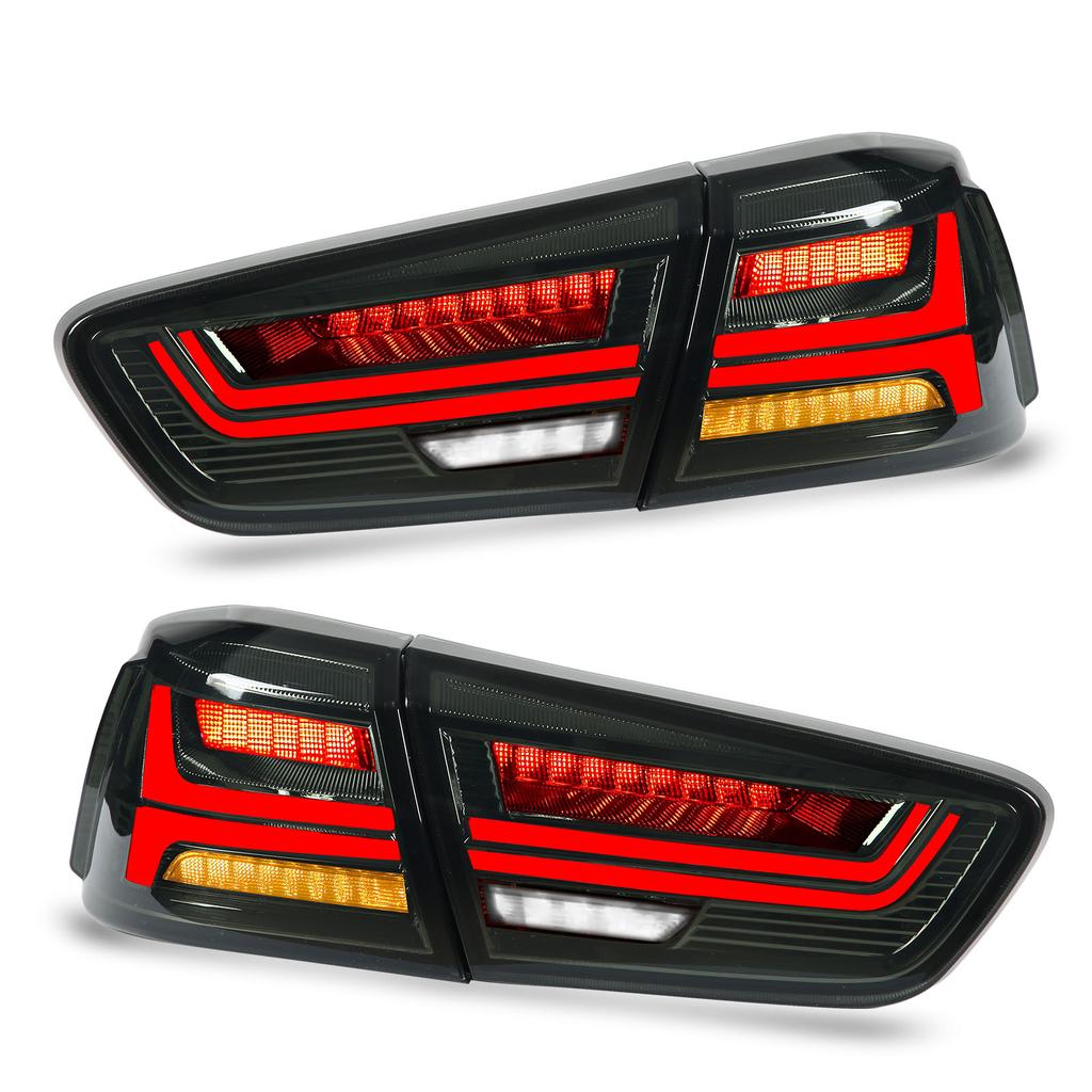 Full LED Dynamic Tail Lights Smoke Lens With Welcome Light Replacement for Mitsubishi Lancer Evo X 2008‑2017