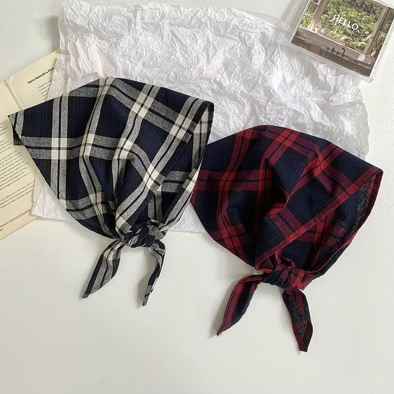Triangle Scarf Women's Summer New Versatile Small Scarf Literary Scarf Retro Rhombus Headscarf Headband Hair Accessories Headgear