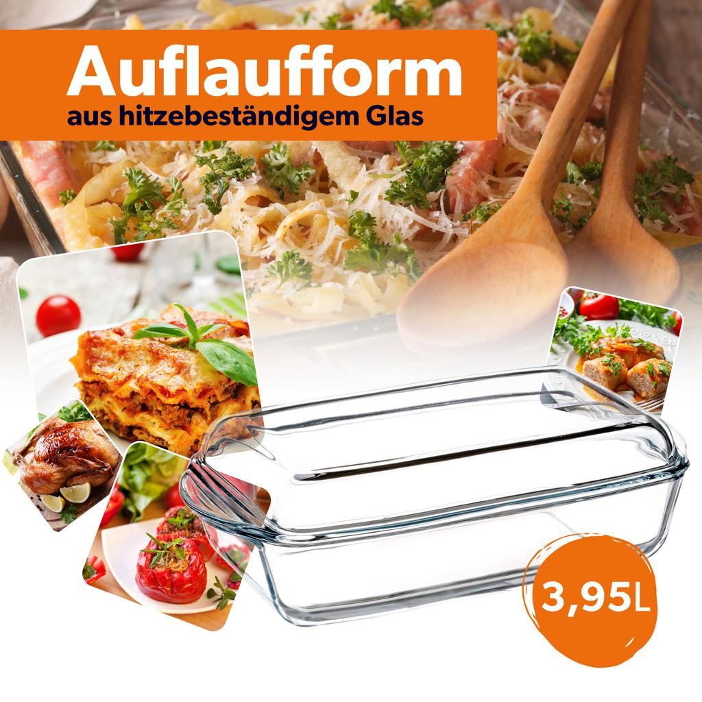 KADAX Hőálló edény fedővel sütéshez, sütéshez, téglalap alakú