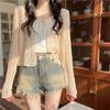 Hollow crochet knitted sweater women's summer outer shawl air-conditioning blouse short temperament gentle lace-up top