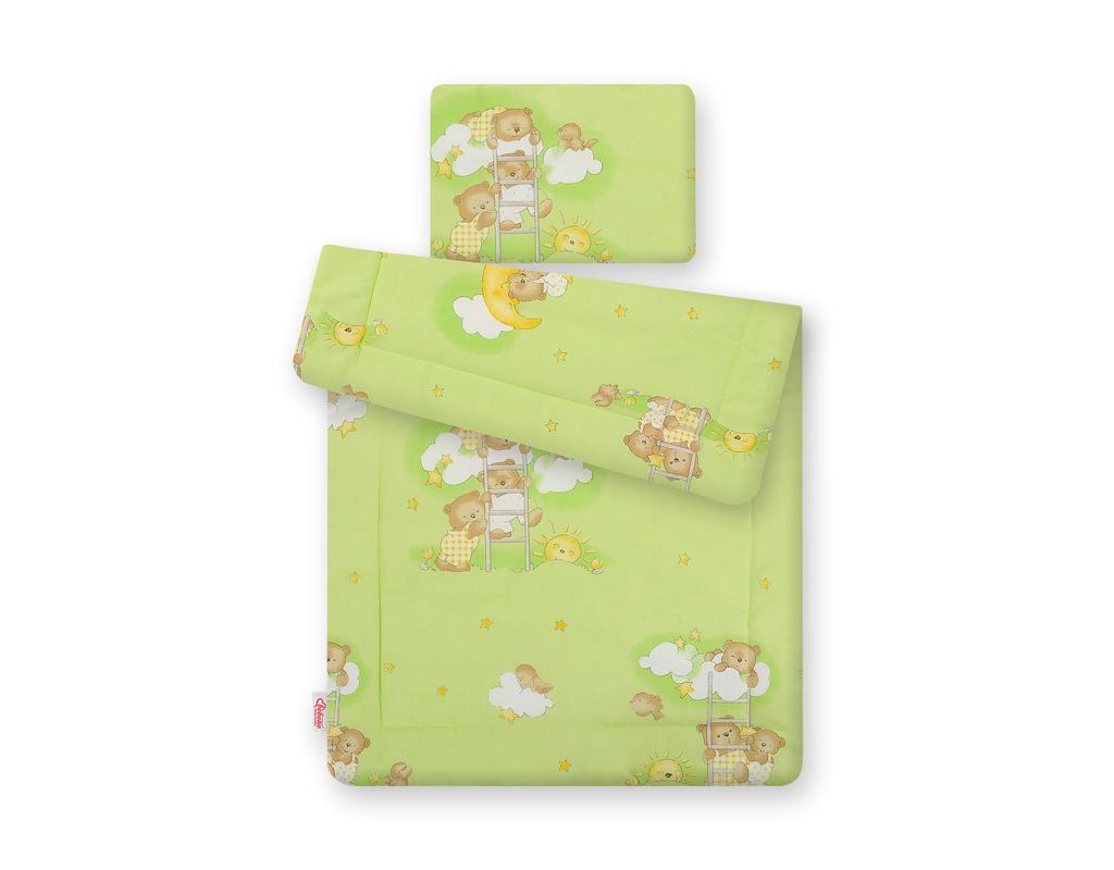 Baby bedding set with filling, 2 pieces, 75x100cm NEWBORN - Teddy bears in clouds, green