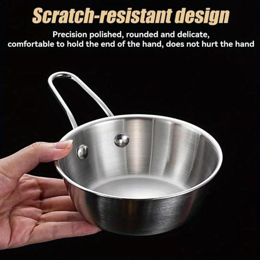 New Small Round Bowl With Handle Thickened Korean Rice Wine Bowl Restaurants Circular Barbecue Seasoning Stainless Steel Bowl