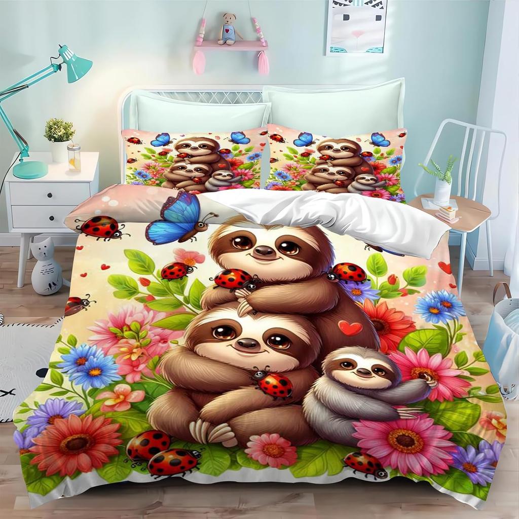 Lenoška Povlak na přikrývku 3D Vtipné Zvíře kreslený přikrývka ložní souprava, měkký bytový textil polyester 3D digitální tisk dětské dárky