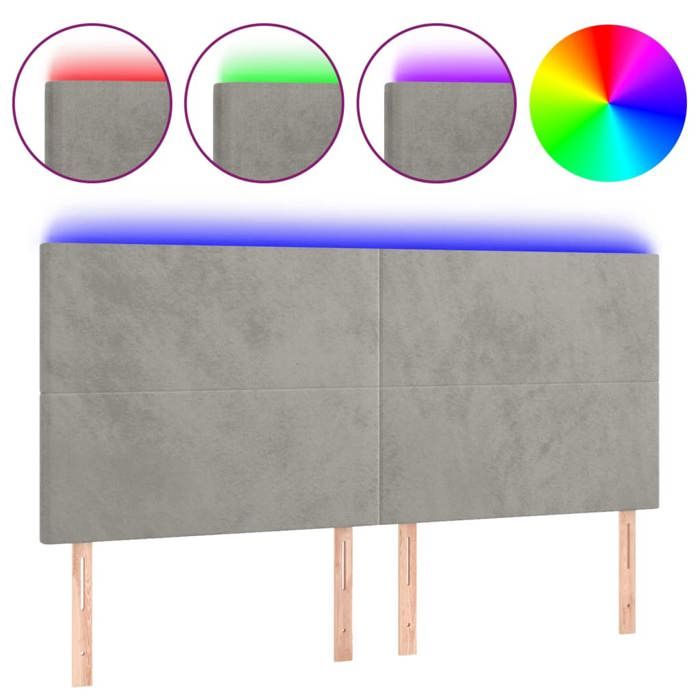 VidaXL Tête de Lit à LED Meuble de Chambre à Coucher Accessoire de Lit Double Tête de Cadre de Lit Intérieur Gris Clair 3122198