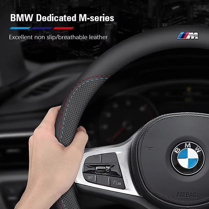För BMW M Bilrattöverdrag G20 F11 E87 F30 F10 x3 G01 x5 F40 F16 M3 X1 X7 1 3 5 7-serien Läder Halkfria Tillbehör
