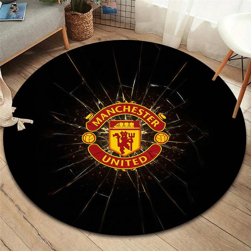 Manchester United F Round Area Rug,Carpet Rug for Living Room Bedroom Sofa Playroom Decor,Non-slip Floor Mat