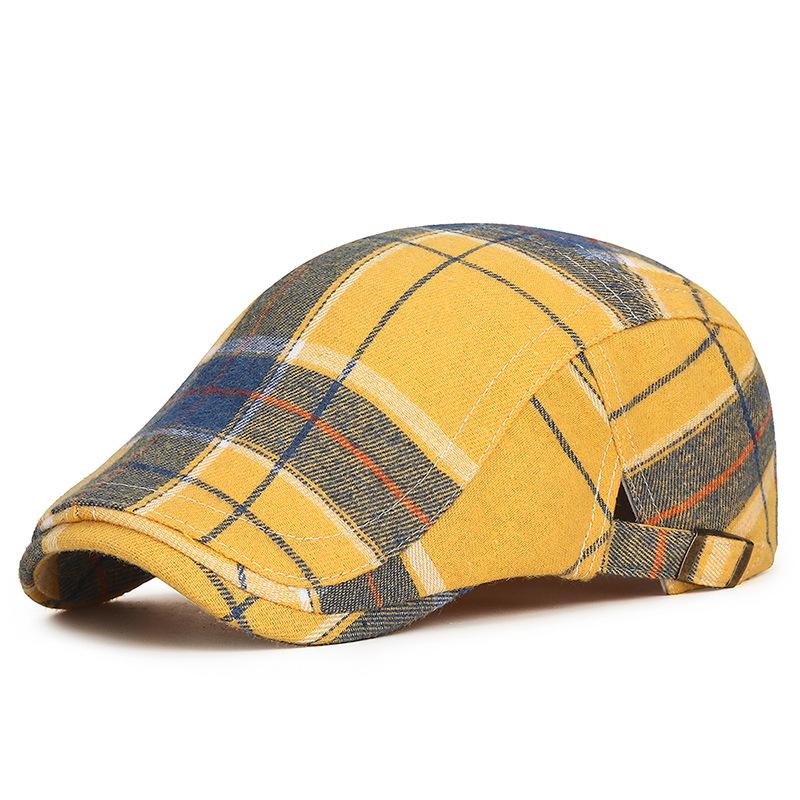 

Художественная винтажная шляпа в японском стиле с клетчатым цветовым контрастом. Клетчатая бейсболка художника, вызывающая дофамин. Adjustable 55-60cm жёлтый