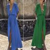 Elegant Women Deep V Neck Maxi Dress With Half Sleeve For Summer Beach Holidays
