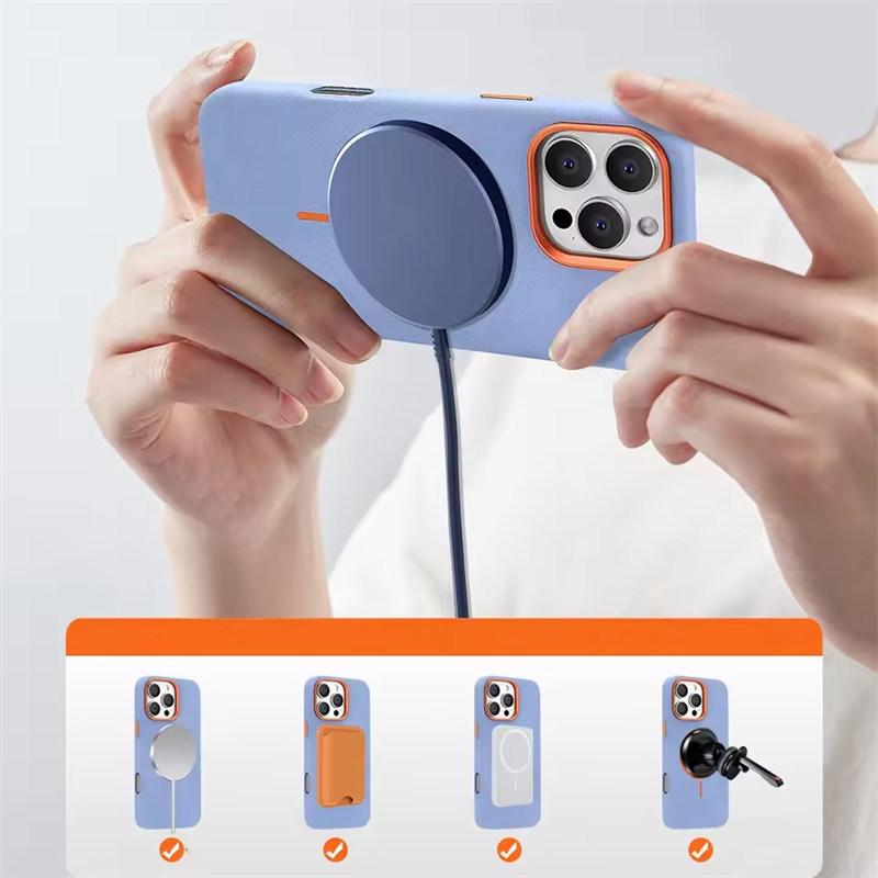 Luxus TPU Leder Magsafe Telefon Fall Für iPhone 16 15 14 13 Pro Max Magnetische Drahtlose Lade Legierung Objektiv Stoßfest Abdeckung
