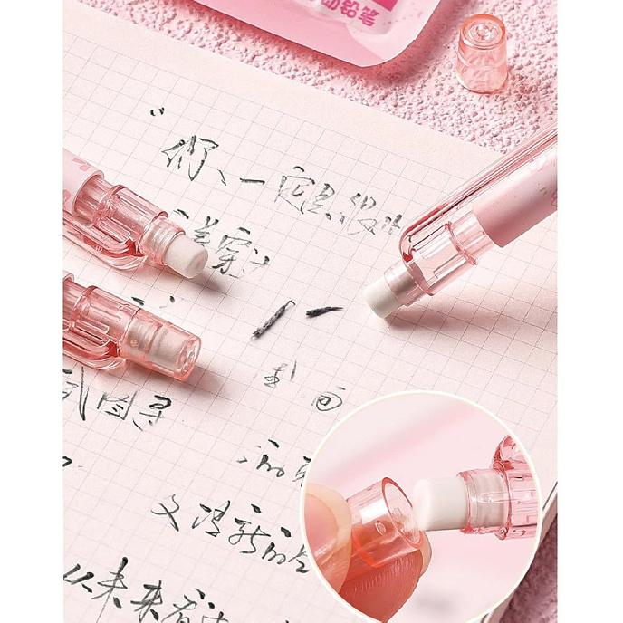 Cute Pink Mechanical Pencils with Refills and Erasers, 0.5mm Cute Mechanical Pencil Kawaii Flower Pencils for Students Women Girls Pencil Office