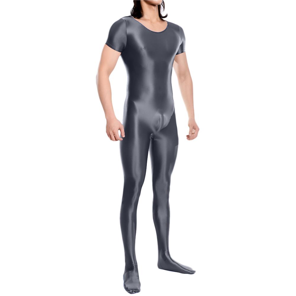 Unisex Plus Size Bodysuit Stain Oil Glossy Shiny Tights Sheer See Through Yoga Shapping Leotard Elastic Sexy Tops Candy Color