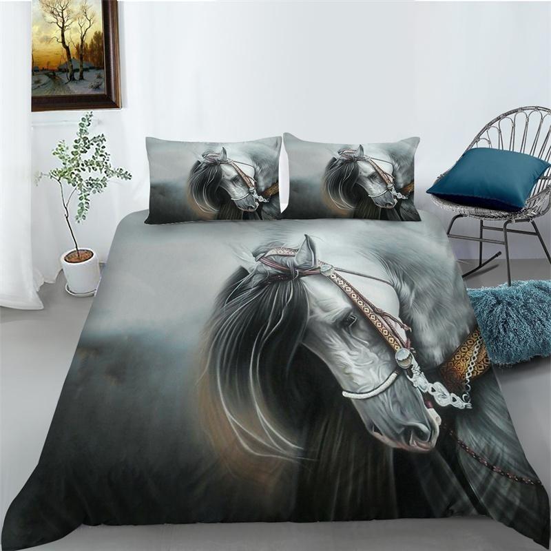 

New Animal Duvet Cover Set Horse 3D Printing Queen Single Size Soft Home Textile Teens Kids Luxury Bedding Set UK Single 135x200cm
