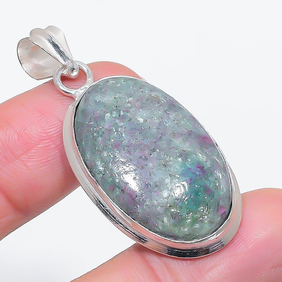 Natural Ruby Fuchsite Gemstone 925 Sterling Silver Jewelry Pendant 1.89" W5q91