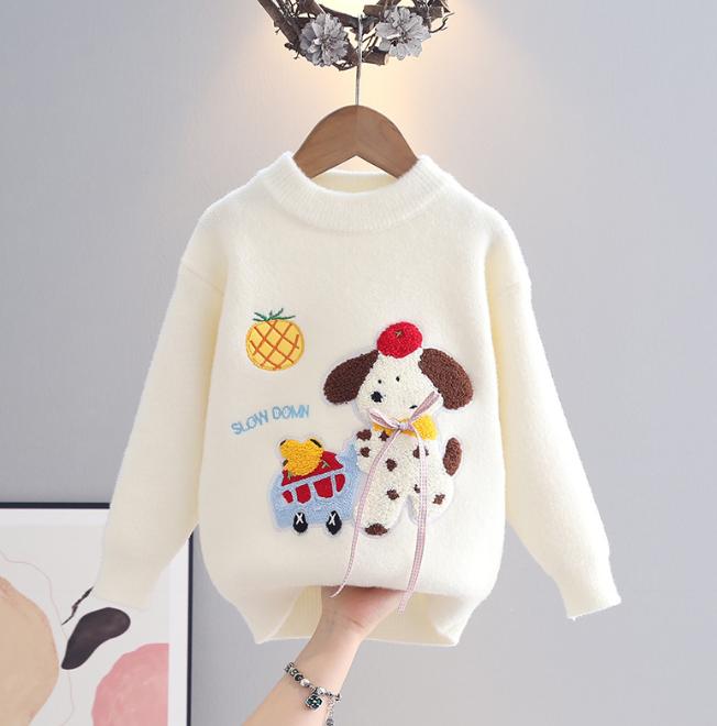 Herbst Winter Kinderpullover Mädchen Rundhals Strickware Nerzdaune Kinder Western Cartoon Langarm