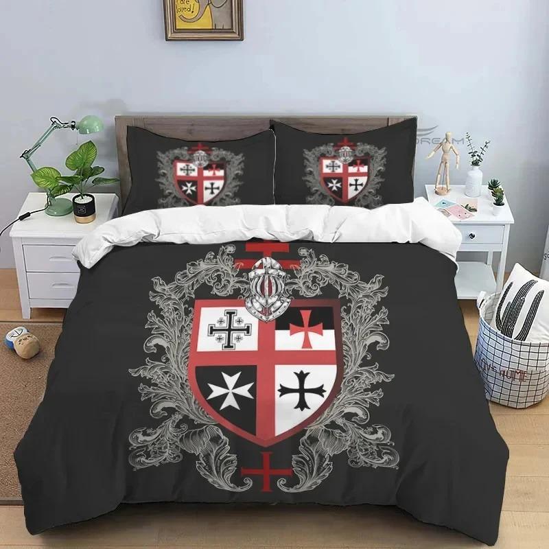 Medieval Knights Templar Patterns Comforter Bedding Set,Duvet Cover Bed Set Quilt Cover Pillowcase,King Bedding Set
