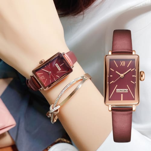 Ceas de mână pătrat pentru femei cu curea de piele și accente de diamant, Mic, Elegant, Rezistent la apă, Simplu, Business, Drăguț, Casual, Lux, Cadou, Ceas roșu