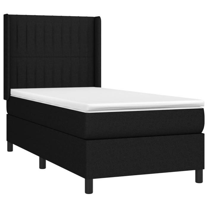 3131563 vidaXL Lit à sommier tapissier avec matelas Noir 90x200 cm Tissu