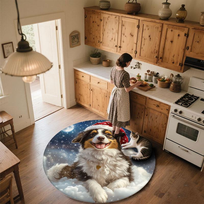 Christmas Dogs pattern round rug,Carpet Rug for Living Room Bedroom Playroom ,Non-slip Floor Mat,Holiday Gifts and Birthday Gifts.