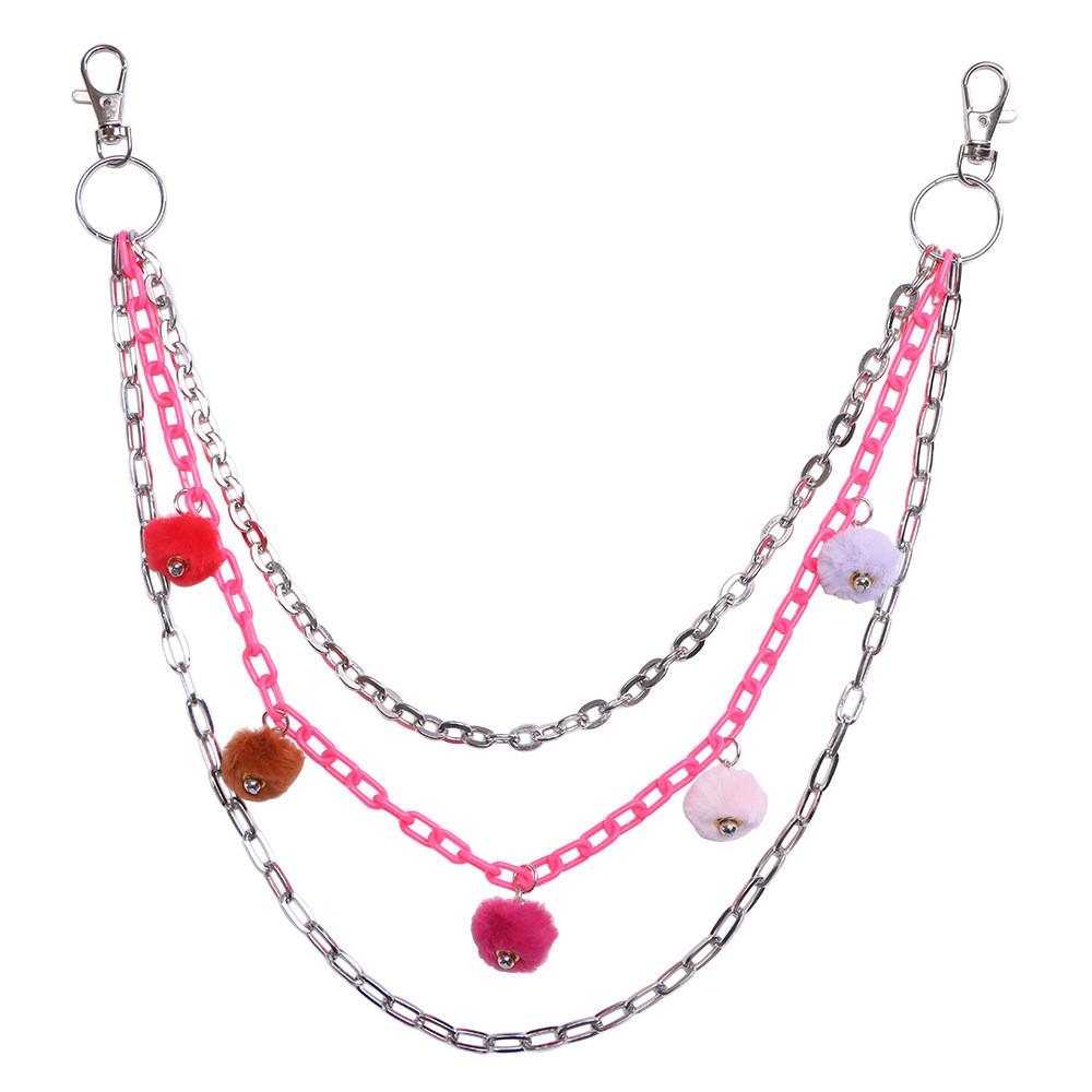 

Hip Hop Multilayer Metal Waist Chain With Colorful Faux Fur Beads For Women