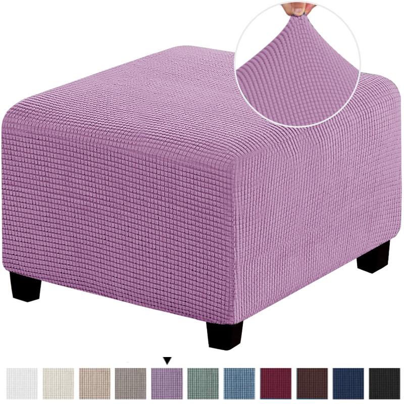 Elastic Anti-Scratch Ottoman Cover: Solid Color Footstool Protector for Home Use