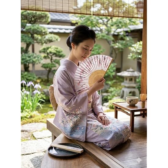 Silk Folding Fan, Bamboo, Simple, Luxury Silk Fan, Short-Rib Fan, Large, for Yukata, Kimono, Traditi