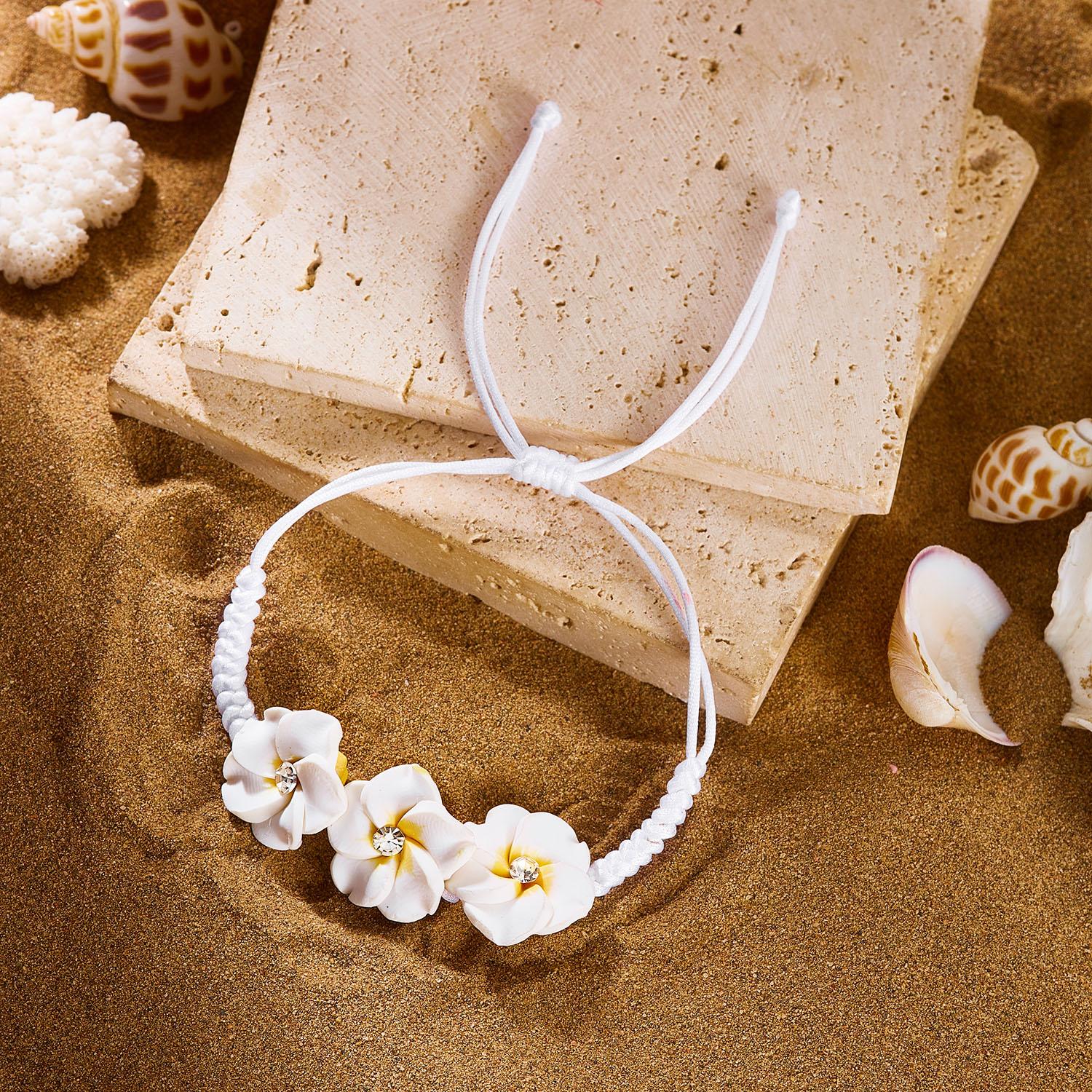 

Boho Hawaiian Flower Bracelet for Women Polymer Clay Beaded Braid Rope Bangle Summer Beach Vacation Jewelry Best Friend Gifts