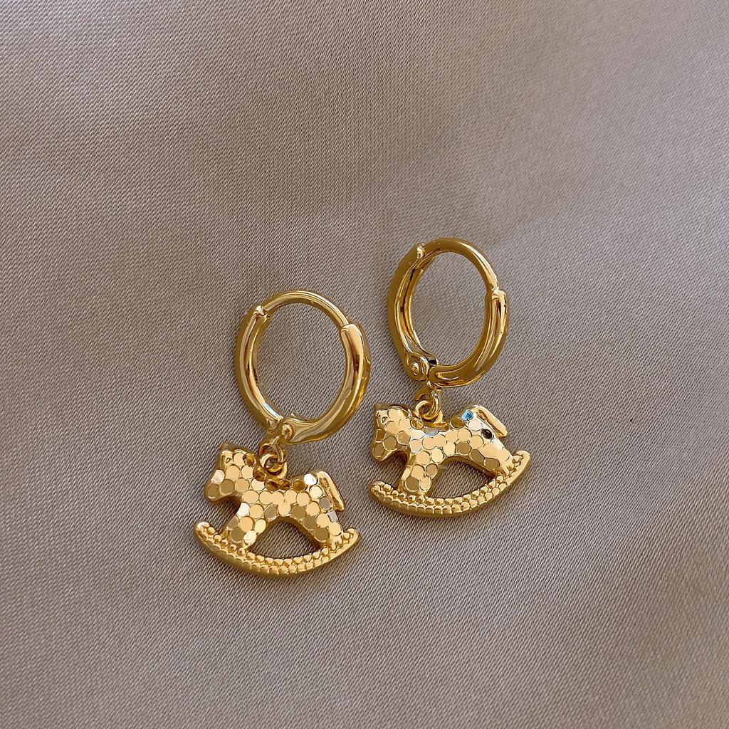 New Chinese Style Simple Natal Year Zircon Pony Earrings Earrings Fashionable and Exquisite Versatile Earrings Women