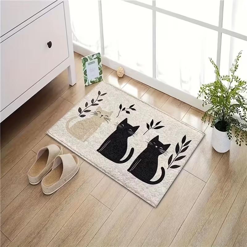 Cute Cat Print Welcome Doormat Non-Slip Machine Washable Carpet for Living Room Bedroom Bathroom Kitchen and Laundry Rug