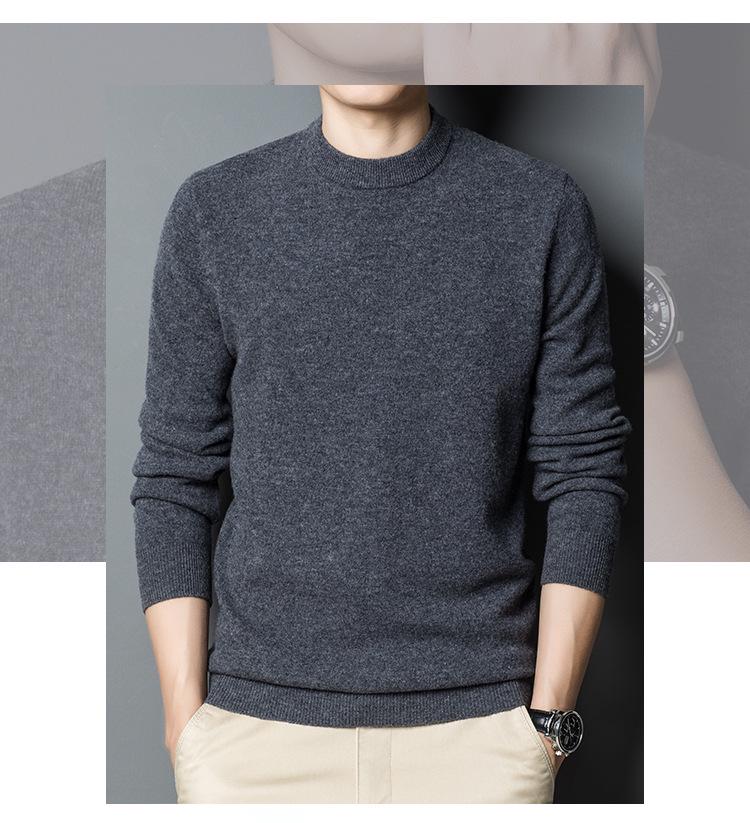 Hengyuanxiang Men's 100% Pure Wool Pullover, Round Neck, Thickened Winter Sweater for Middle-Aged Dads.