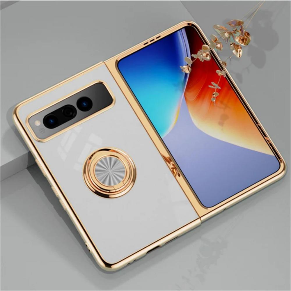 Shockproof Plating Ring Holder Phone Case for Google Pixel Fold Protective Stand Back Shell Luxury Full Protection Cover