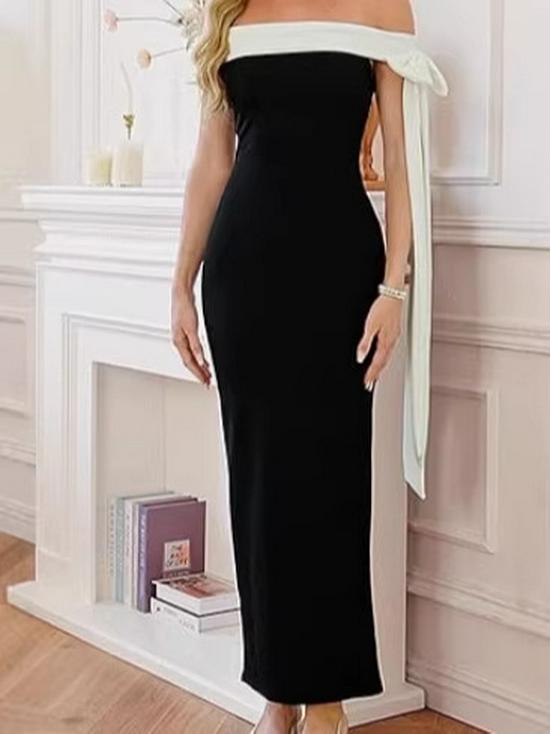 European-American Elegant One-Shoulder Ribbon Sleeveless Slim Fit Dress for Spring & Summer