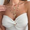 Ocean Wind Sea Star Conch Pendant Necklace Women's Fashion Ins Colorful Crystal Chain Stacked Necklace