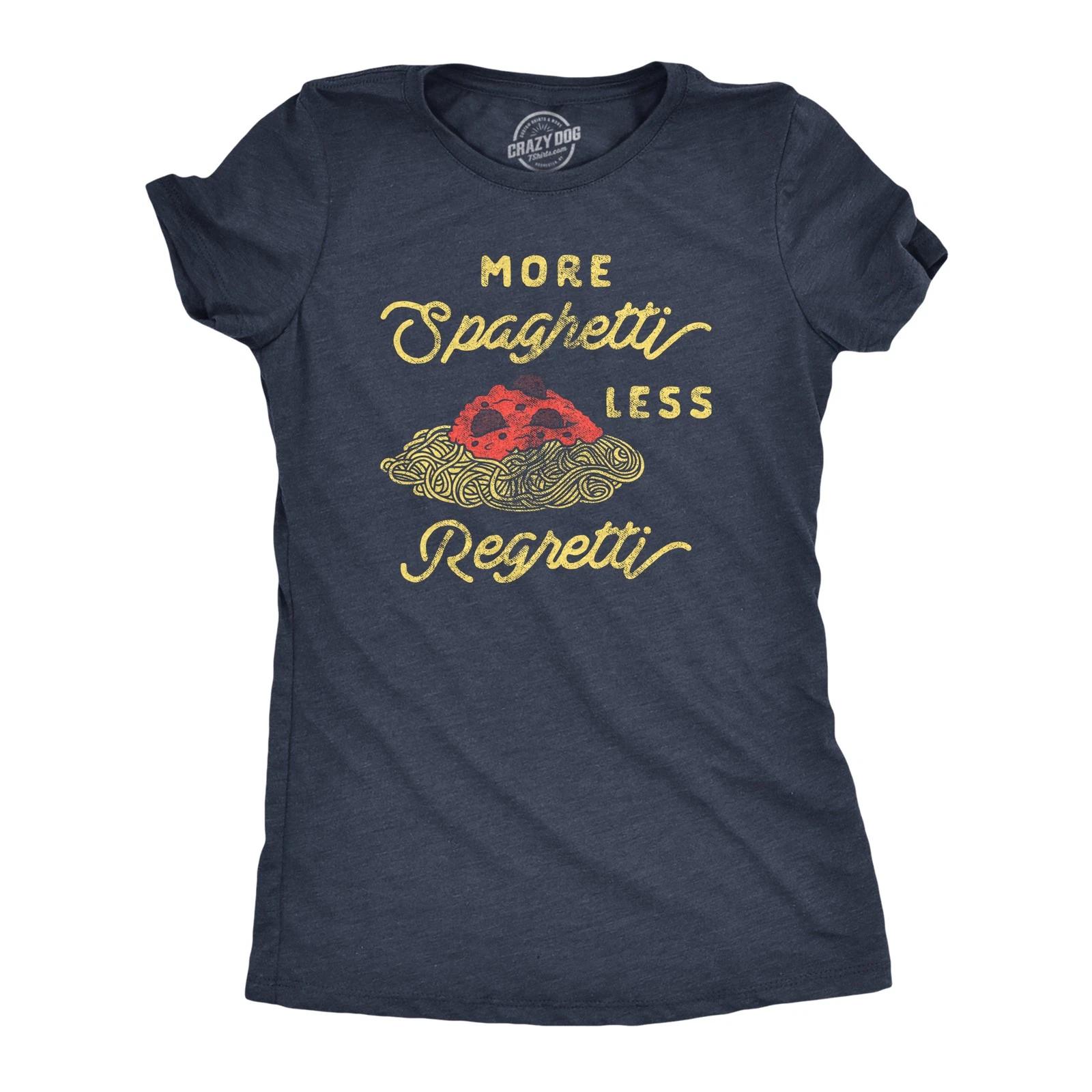 Womens More Spaghetti Less Regretti T Shirt Funny Italian Food Pasta Lovers Tee L