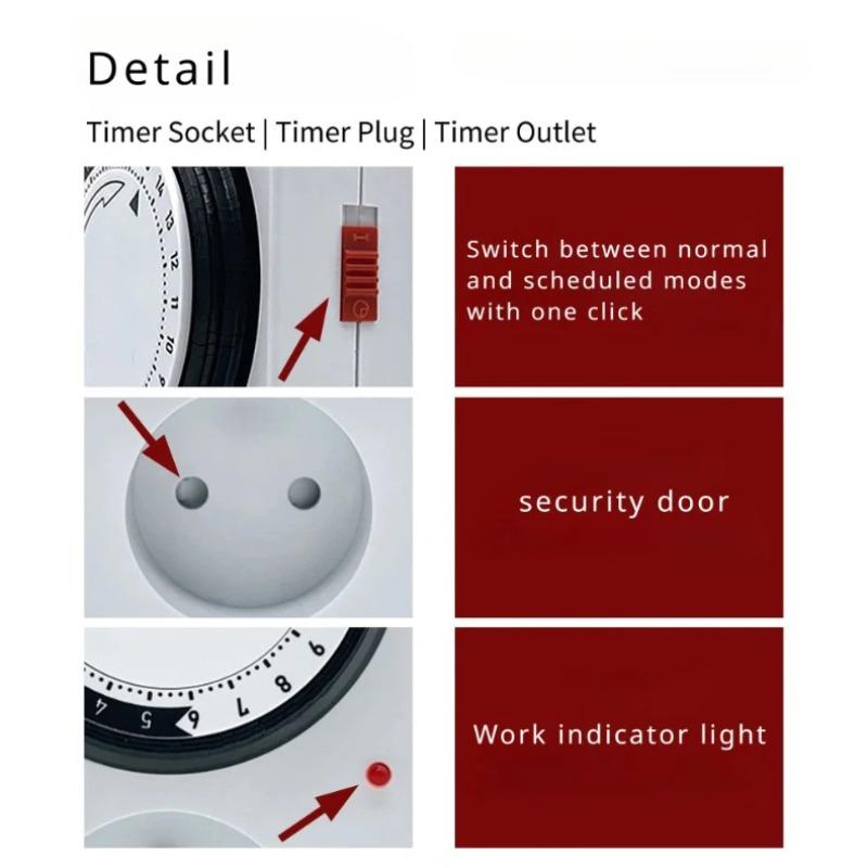 EU Plug Timing Socket 24-hours Cycle Mechanical Timer Electricity Consumption Meter Automatic Shutdown with Overload Protection