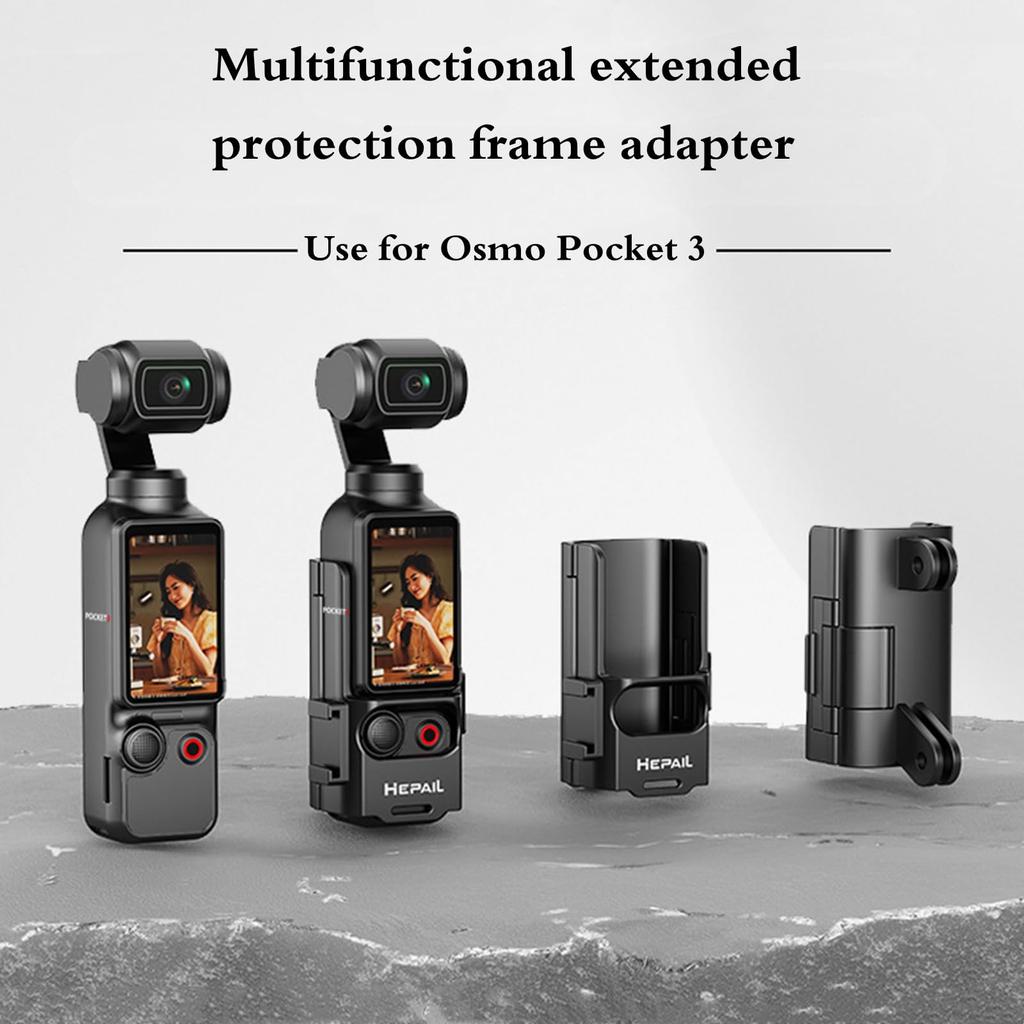 Camera Expansion Adapter for DJI Osmo Pocket 3, Protective Cage Cold Shoe Port Handle Mount Cage Bracket Adapter Housing Frame