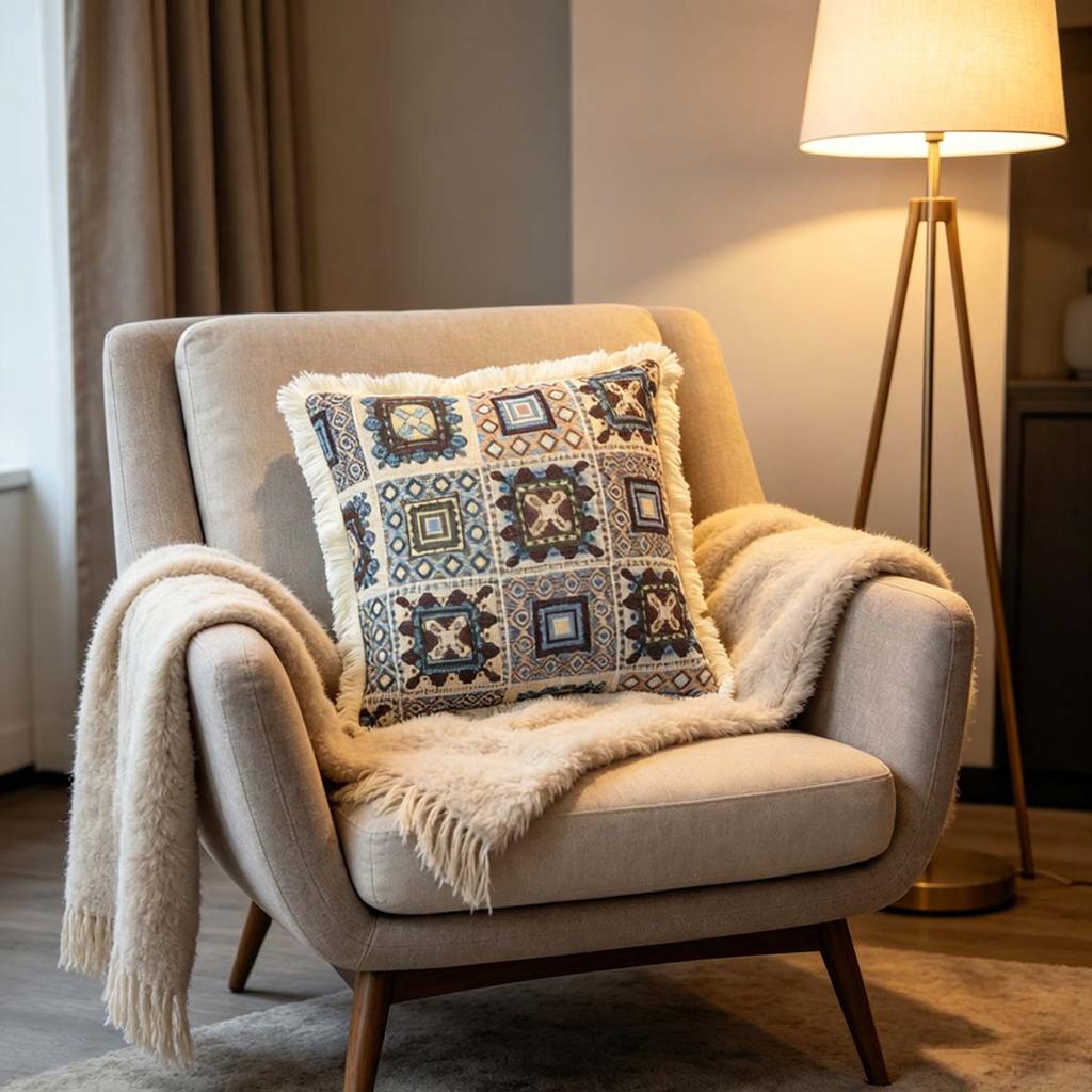 Washable Square Modern Farmhouse Couch Sofa Living Room Outdoor Cushion Decorative Tassel Couch Throw Pillow Covers