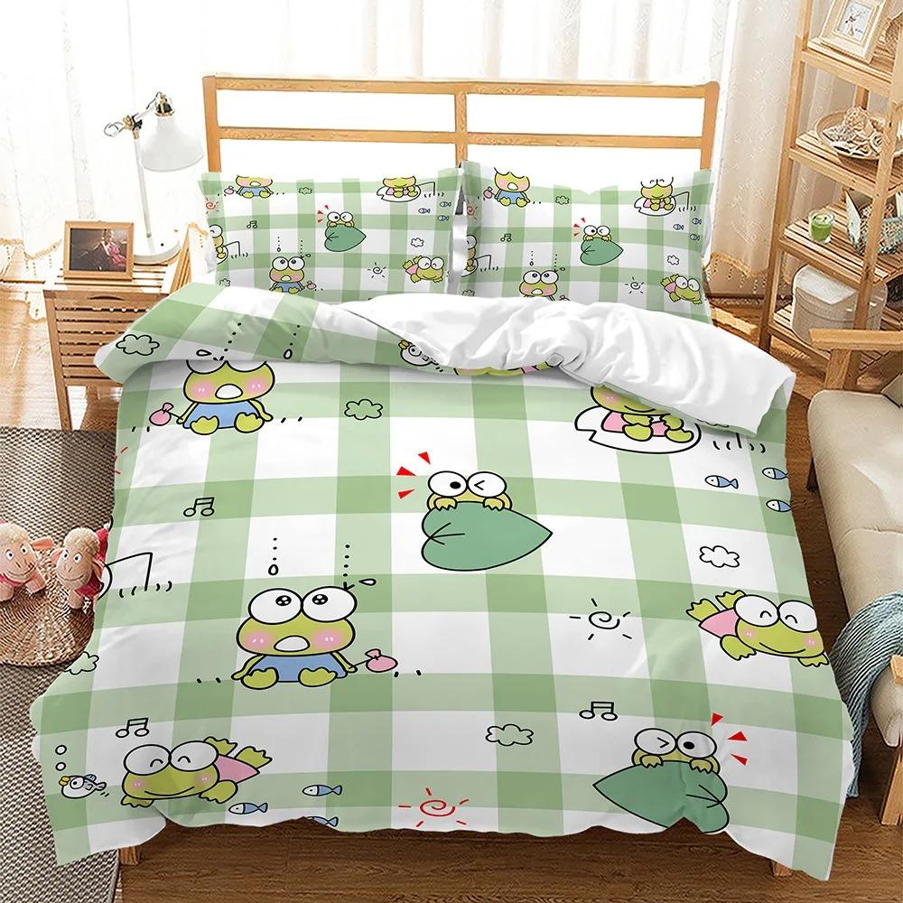 Kawaii Cartoon Frog Bedding Set Kids Bed Linen with Pillowcases Queen Full Single Twin Size 3D Printed Animals Duvet Cover Set