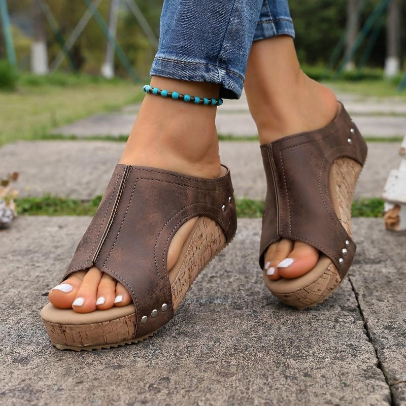 Women's Summer High-Heel Thick-Soled Wedge Roman Slide Sandals, Fashionable Outdoor Casual Footwear, Available In Large Sizes.