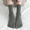 Woman Girls Five Finger Short Socks Solid Color Breathable Soft Elastic Harajuku Socks with Toes Cotton Knitted Mid Tube Socks