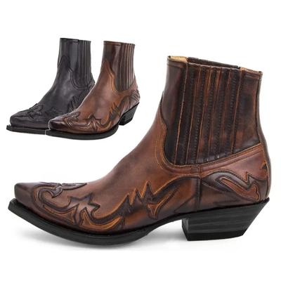Moda Novas Botas Masculinas Botas de Tornozelo com Cunha Feitas à Mão para Homens Botas de Cowboy Ocidentais Unissex Sapatos Masculinos de Couro Resistentes