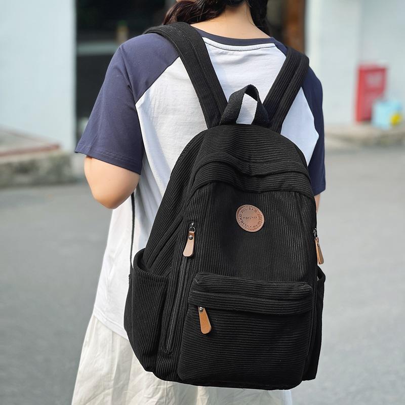 Schoolbag College Student Schoolbag Men's New Fashion Casual Corduroy Travel Backpack Junior High School High School Students Large Capacity Backpack