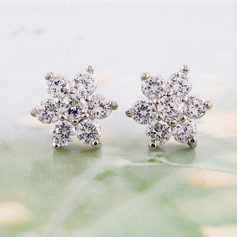 Korean Style 925 Sterling Silver Snowflake Zircon Earrings for Women - Christmas Jewelry