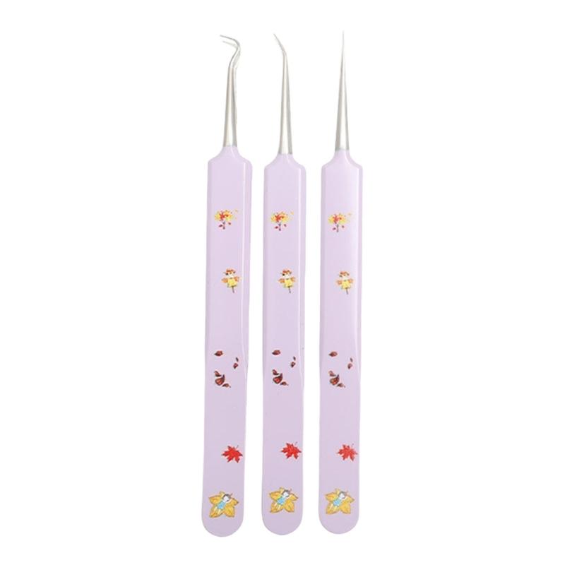 3 Pcs Facials Blackhead Remover Tweezers Extractor Acne Removal Pimple Popper Tool Kits Blackheads Tweezers фиолетовый