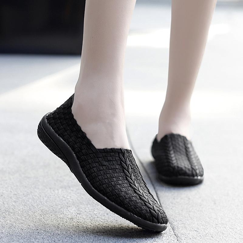 Summer Moccasin Beach Shoes Women Black Casual Weave Slip on Braided Blue Flats Sneakers Plus Size