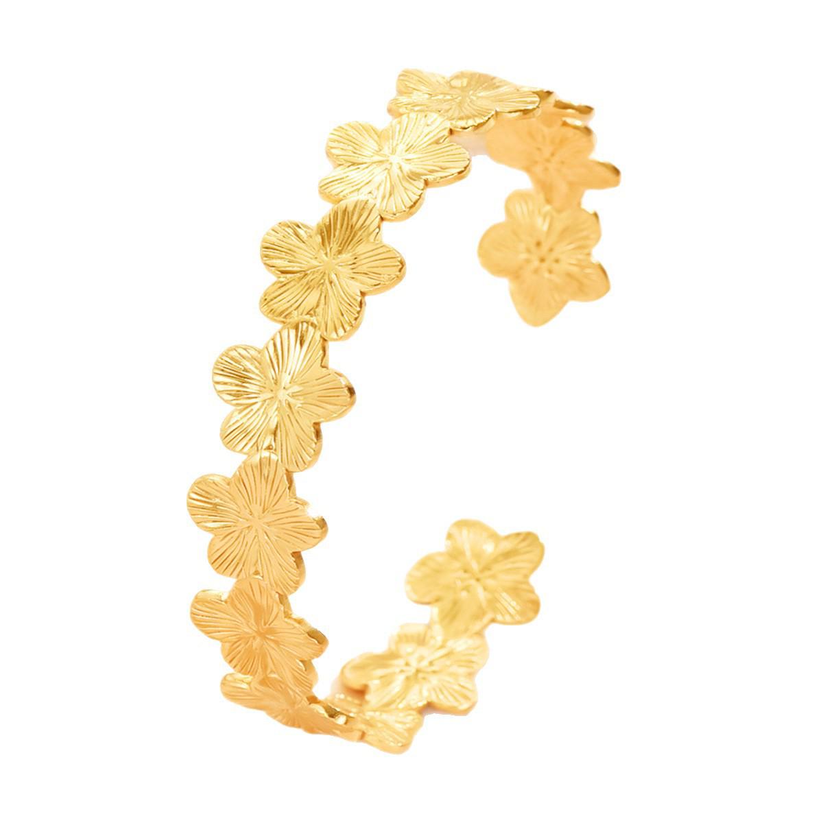 Fresh Floral Titanium Steel Bracelet - Niche Design, 18K Gold Colorfast, Open Stainless Steel for Women