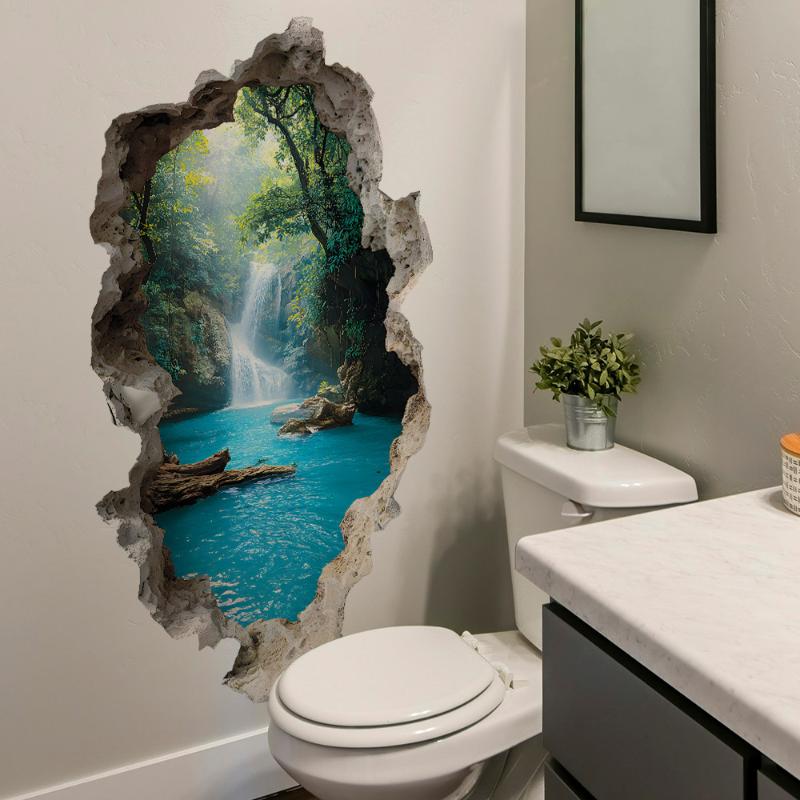 Creative Hole Valley Waterfall Scenic Wall Stickers Landscape Wall Stickers For Bedrooms Room Bathroom Home Decoration Stickers