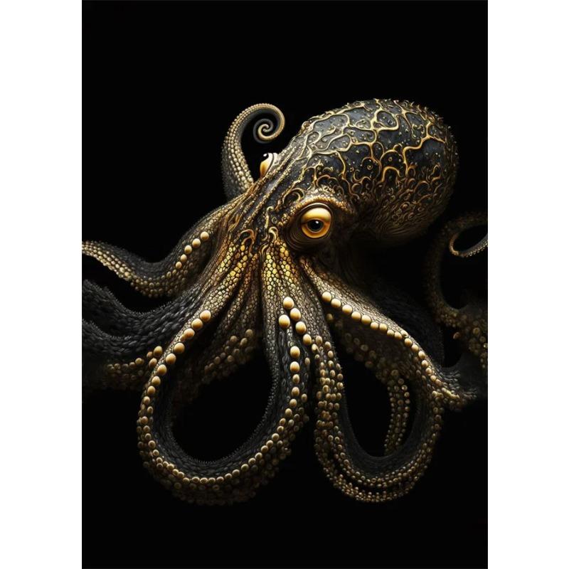 Schwarzes und goldenes Adler-Löwen-Leinwandbild – Nordisches Hirsch-Tiger-Wolf-Schwan-Ästhetik-Poster für Wohnzimmerdekoration, Metallgemälde