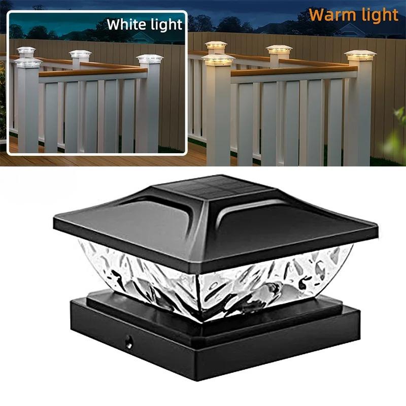 Solar Post Lamp 3000K 6000K IP65 Waterproof Outdoor Garden Fence Pillar Head Light for Villa Gate Yard Landscape Decor Column Lamp